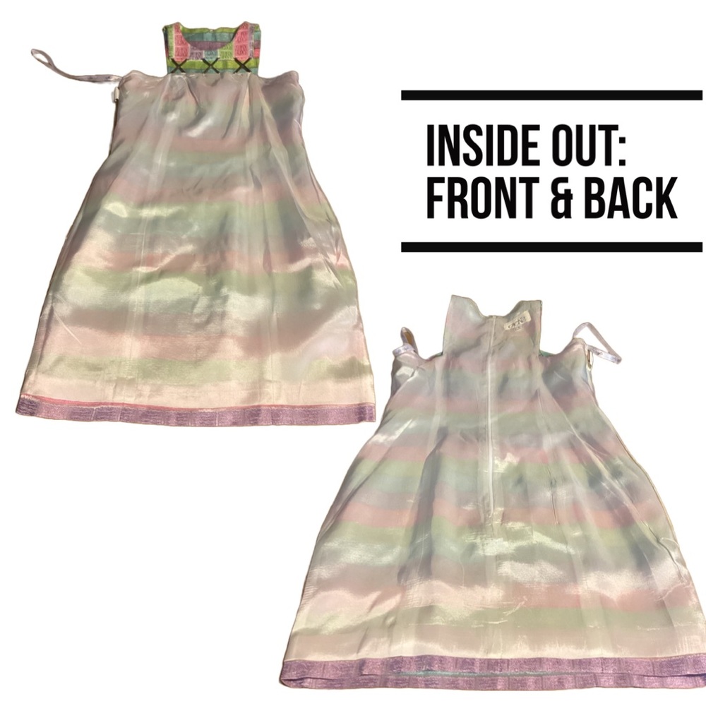VINTAGE 1990'S CACHE MULTI-COLOR PASTEL W/RHINESTONE CUT OUTS SHEATH DRESS (2) - Picture 9 of 12
